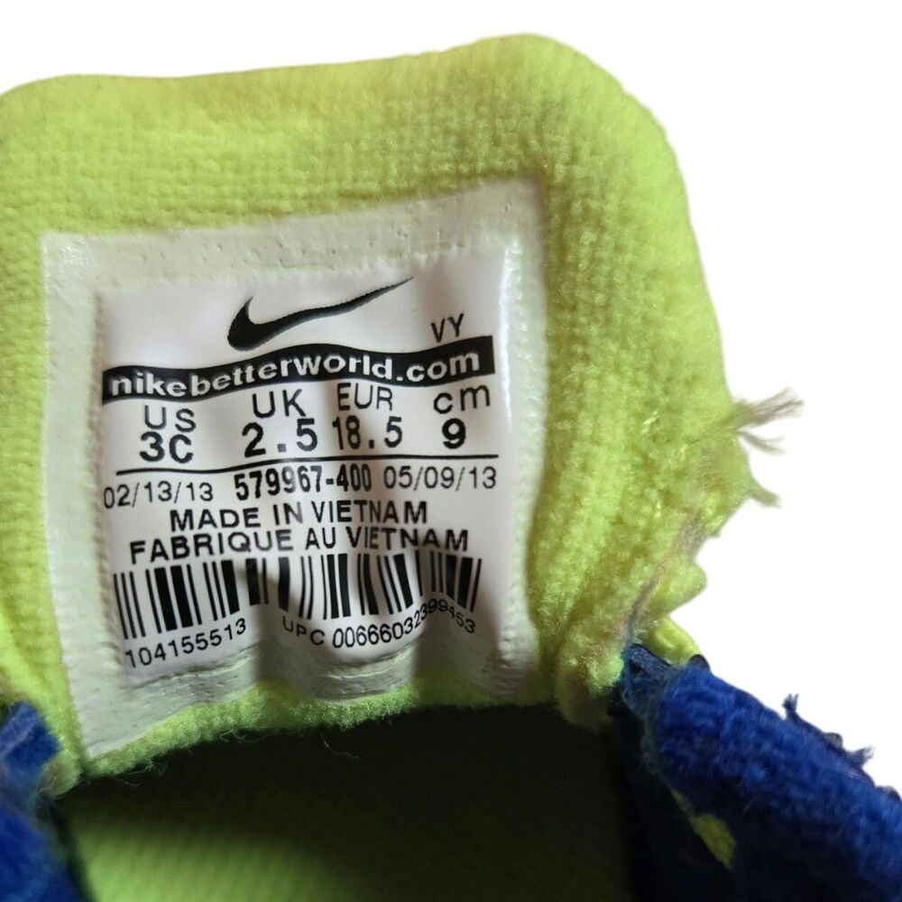 Nike Tennis Shoes Baby Toddler Size US 3C Blue Yellow Hook and Loop Fastener - Picture 7 of 8